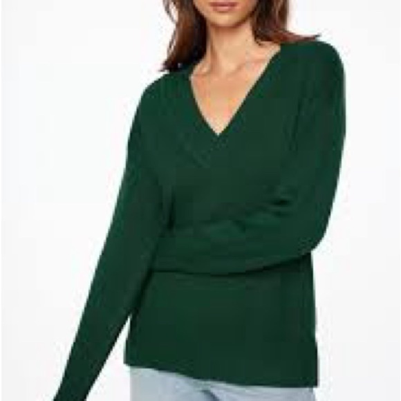 Anthropologie Galicia Green V Neck Long Sleeve Ribbed Collar Tunic Sweater Top - Picture 1 of 7
